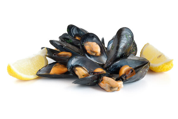 Mussels with lemon isolated