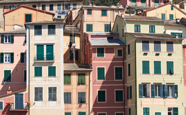 Typical painted homes in Camogli, small town in Liguria, Italy