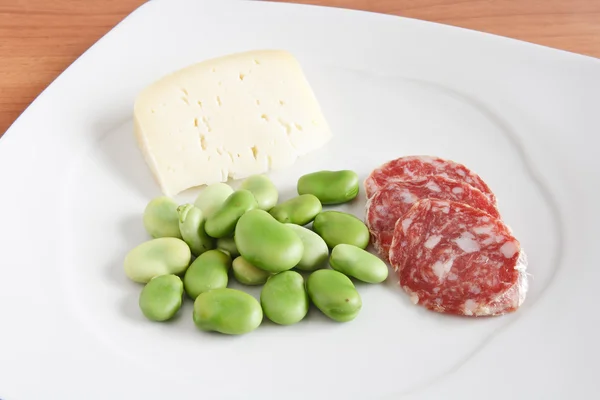 Beans salami and cheese — Stock Photo, Image