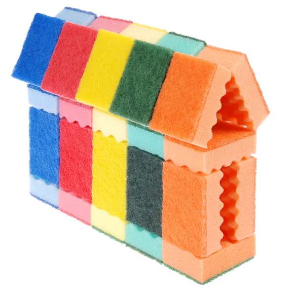 Casa feita de esponjas de limpeza — Fotografia de Stock