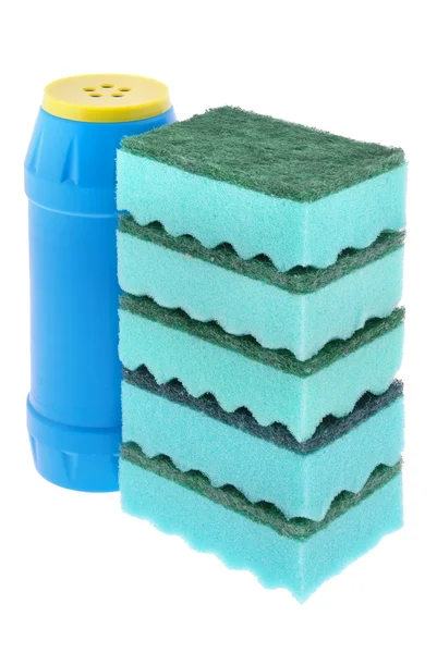 Sponges and a bottle of a cleaner — Stock Photo, Image
