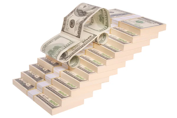 Car made of dollars on stairs — Stock Photo, Image