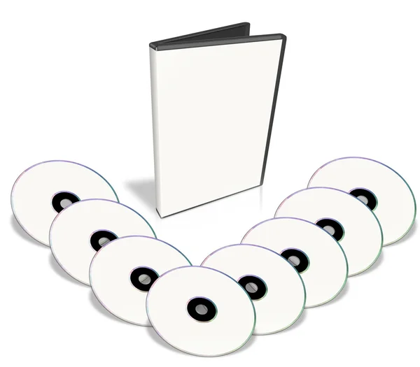DVD's beyaz. multimedya diskleri ve dvd kutusu. — Stok fotoğraf