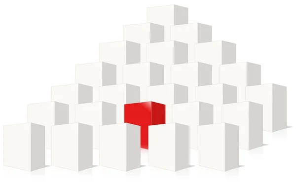 Birçok kutu, tek bir kırmızı. — Stok fotoğraf
