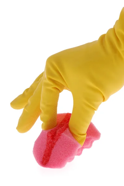 Gumowe rękawiczki i czerwony gąbka — Zdjęcie stockowe