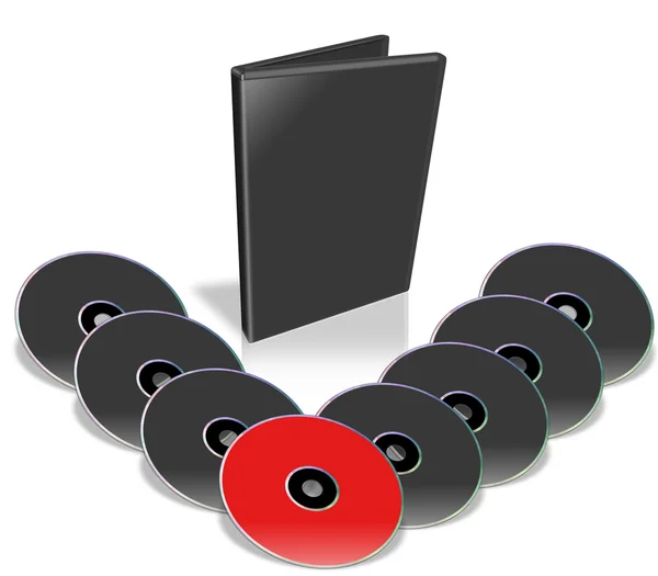 Veel wit dvd's, slechts één rood. — Stockfoto