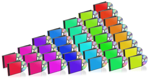 Mange fargede CD og Case – stockfoto