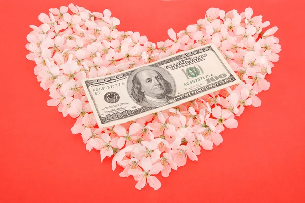 Dollar on heart made of flowers — Stock Photo, Image
