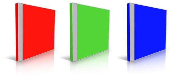 Röda, gröna och blå tomma CD-fodral — Stockfoto