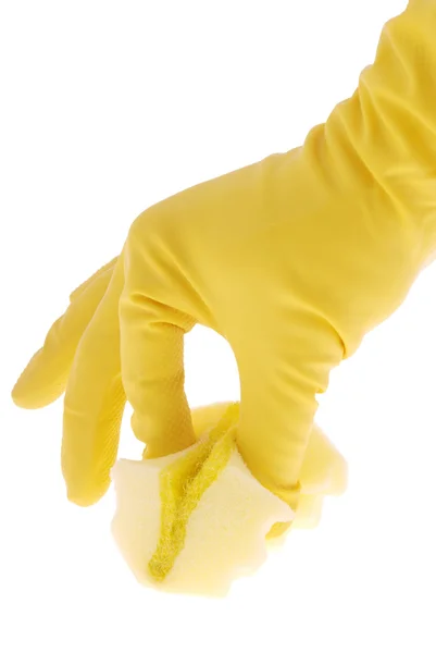 Gumowe rękawice i żółta gąbka — Zdjęcie stockowe