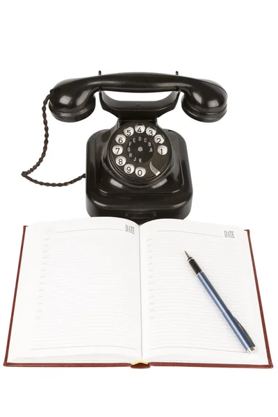 Vintage téléphone noir, organisateur et stylo — Photo
