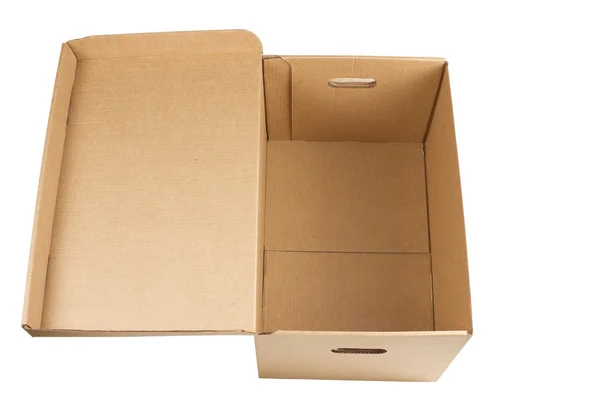 Открыть пустую картонную коробку — стоковое фото
