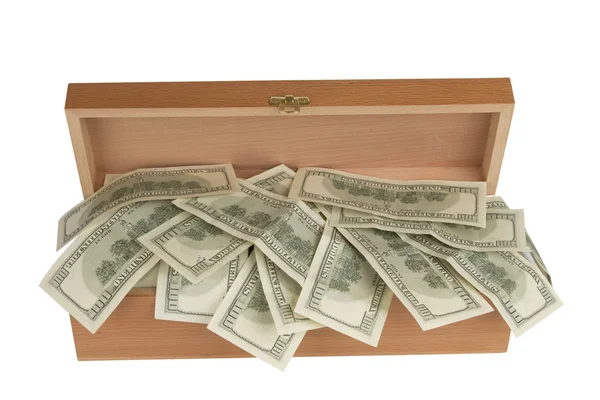 Fából készült doboz, pénz — Stock Fotó