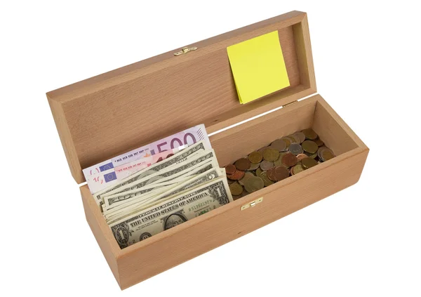 Wooden box with money — Stock Photo, Image