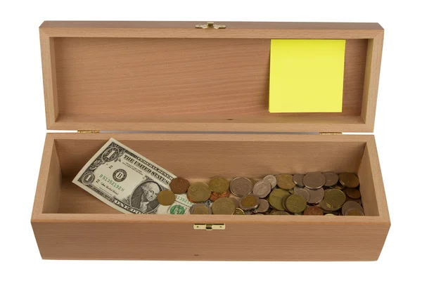 Wooden box with money — Stock Photo, Image