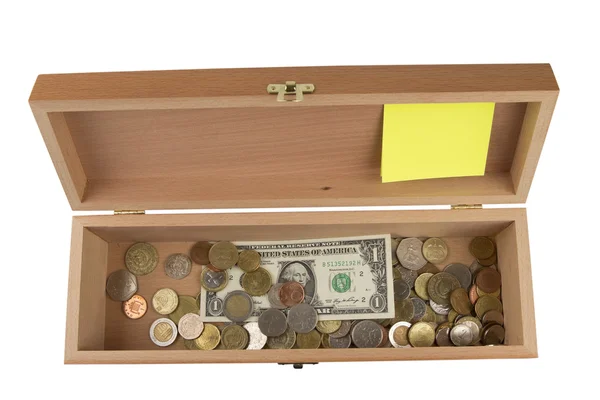 Cutie din lemn cu bani — Fotografie, imagine de stoc