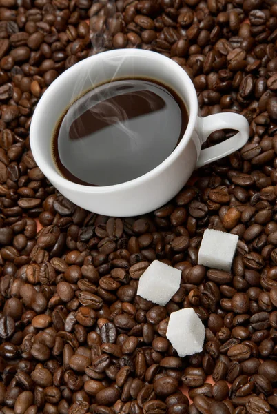 볶은 콩에 설탕과 커피 한잔 — 스톡 사진