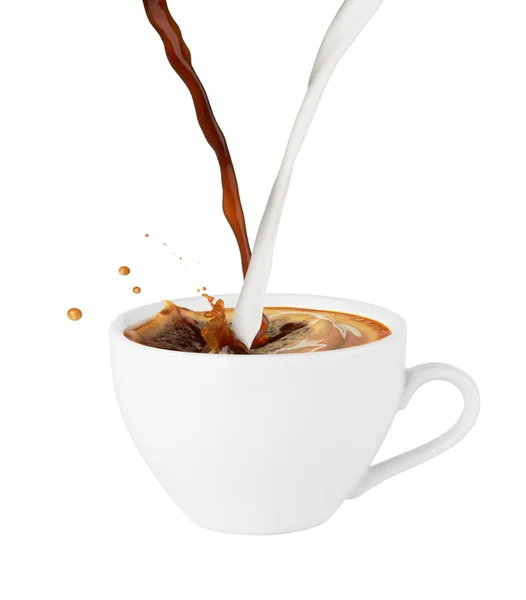 Coffee and milk poured in a cup — Stock Photo, Image