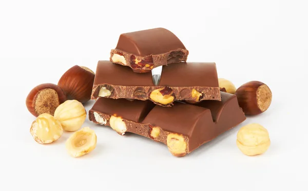 Chocolate pieces with nut — Stock Photo, Image
