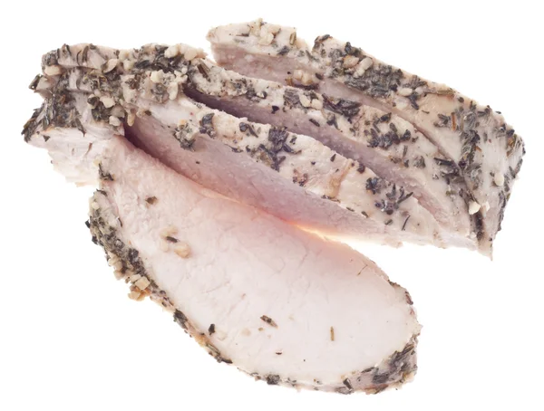 Sobras fatias de especiarias de carne de porco esfregada — Fotografia de Stock