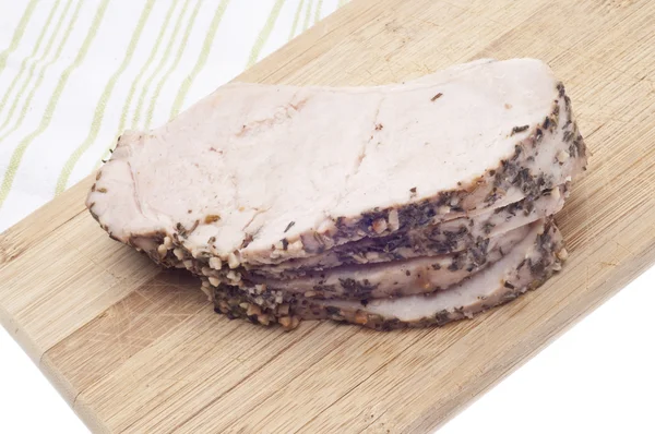 Artık baharat ovuşturdu domuz eti dilim — Stok fotoğraf