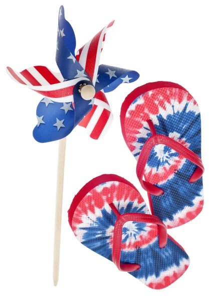 Patriotic Pinwheel and Flip Flop Sandals — Stock Photo, Image