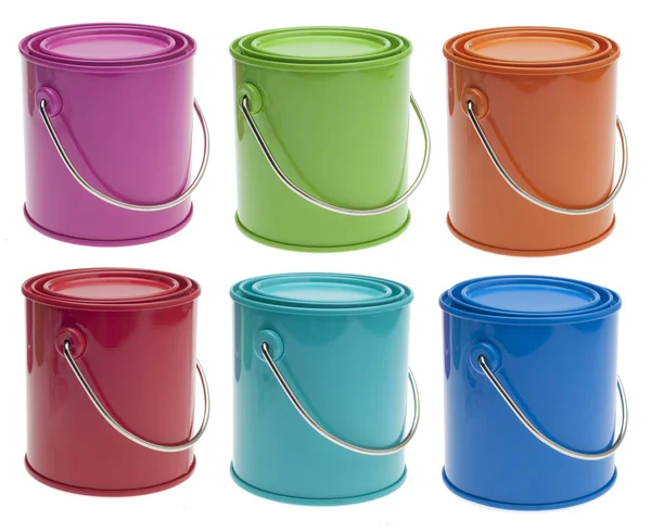 Set of 6 Colored Paint Cans — Stock Photo, Image