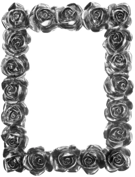Silber Metall Rose verzierten Rahmen — Stockfoto