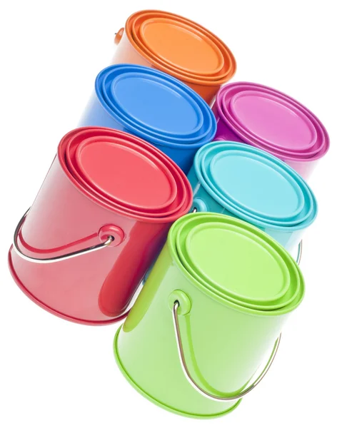 Grupo de latas de pintura de colores vibrantes Imágenes de stock libres de derechos