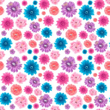 Vibrant Artificial Flowers Seamless Wallpaper Background clipart