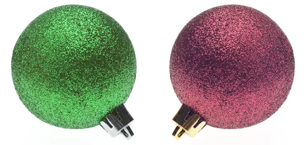 Rode en groene glitter vakantie kerstballen — Stockfoto