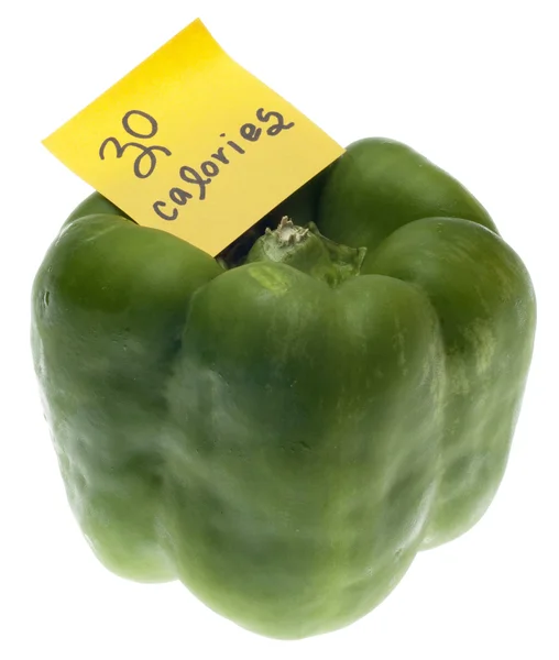 Green Bell Pepper with 30 Calories Handwritten Note — Stock Photo, Image
