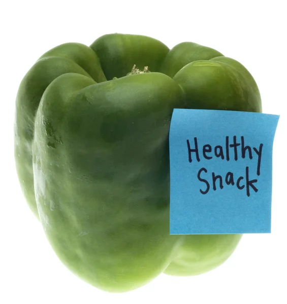 Green Bell Pepper with Healthy Snack Note — Stock Photo, Image