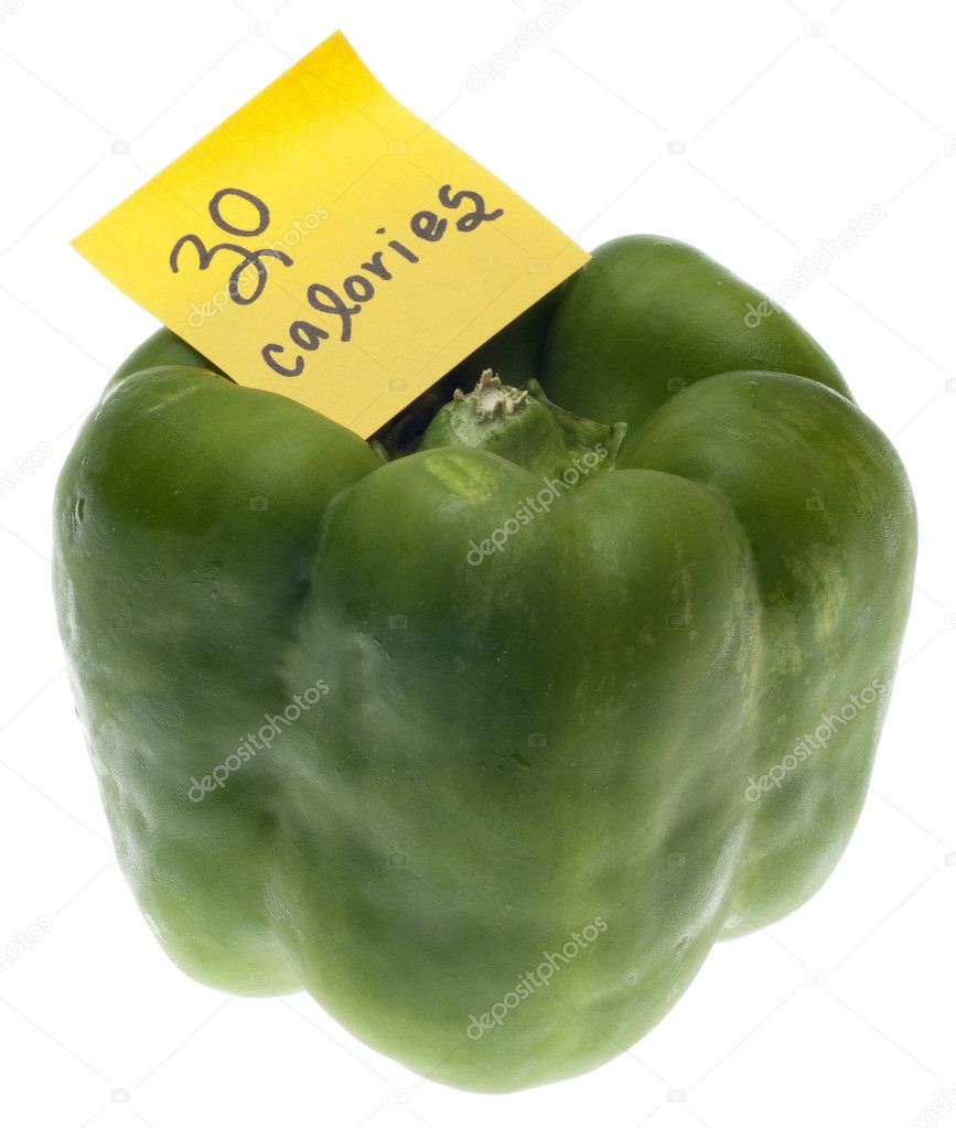 Green Bell Pepper with 30 Calories Handwritten Note