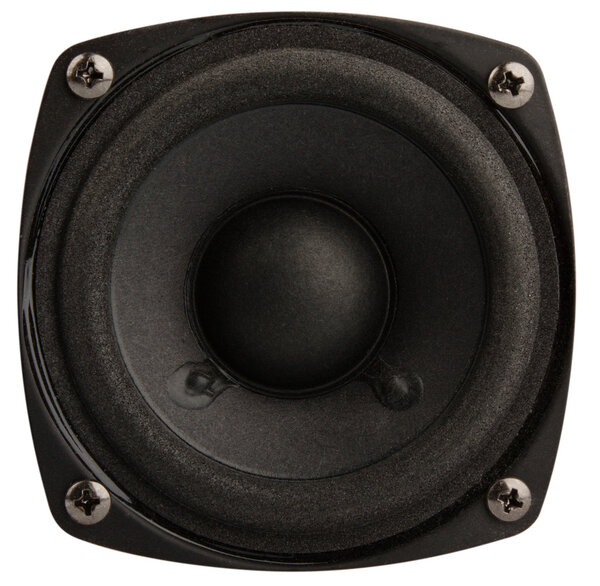 Small black speaker isolated on white background