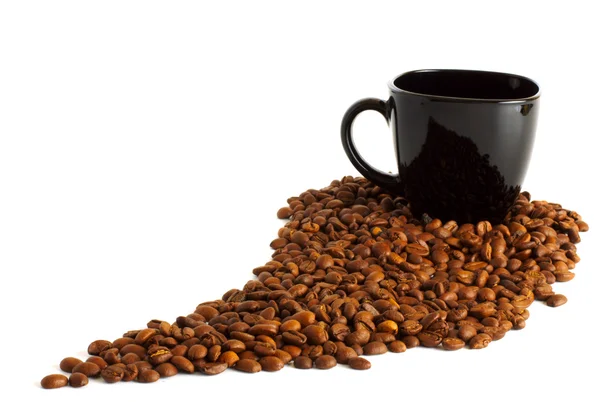 Zwarte kop en koffie bonen — Stockfoto