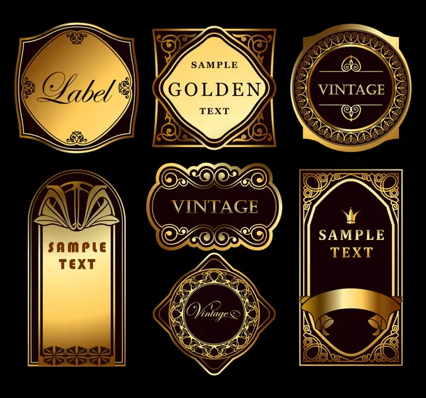 Vintage zestaw kwiecisty etykiety złota — Wektor stockowy