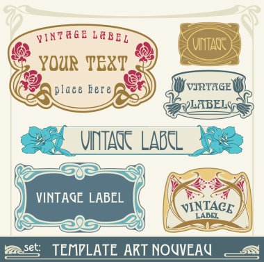 Set of vector labels in art nouveau clipart