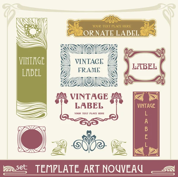 Conjunto de etiquetas vectoriales en art nouveau — Vector de stock