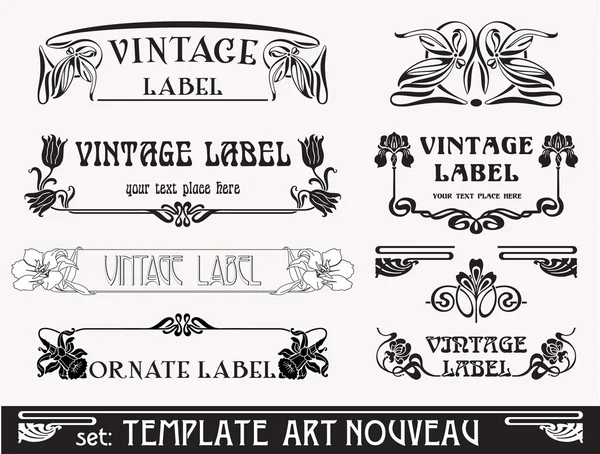 Conjunto de etiquetas vectoriales en art nouveau — Vector de stock