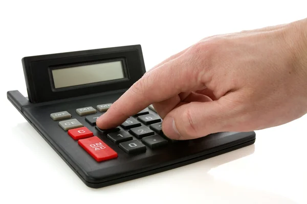 Calculator and hand — Stock Photo, Image