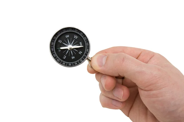 Hand with compass. isolated on white. — Stock Photo, Image