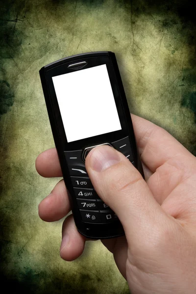 Hand with black mobile phone. — Stock Photo, Image