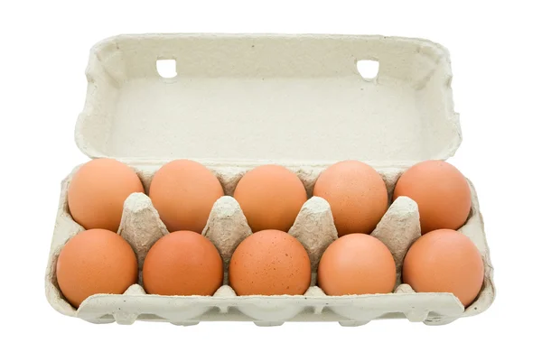 Huevos pardos en la caja  . — Foto de Stock