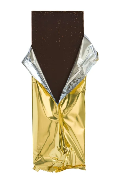 Chocolate bar in golden foil. — Stock Photo, Image
