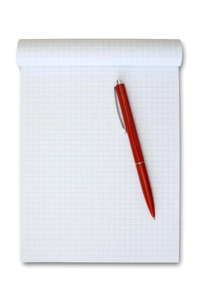 Carnet de notes avec un stylo rouge. — Photo