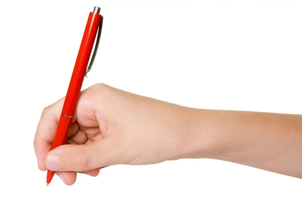 Рука з червоною ручкою . — стокове фото