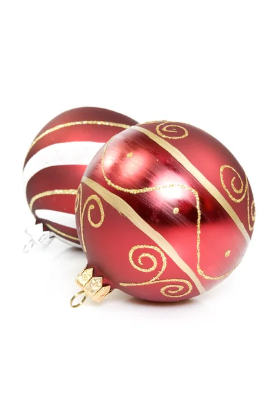 Dvě červené vánoční koule — Stock fotografie