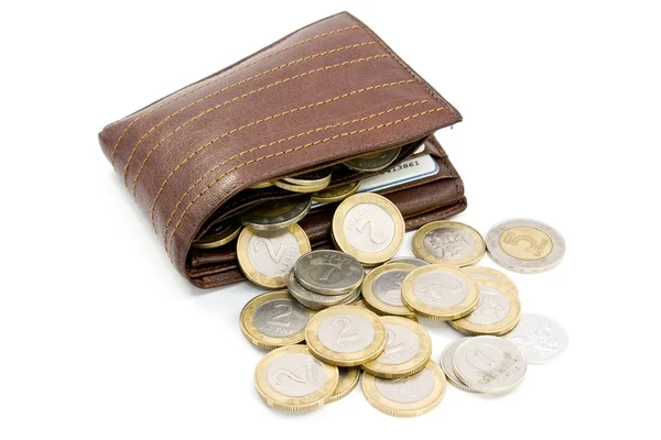 Mynt spilla ur plånbok — Stock fotografie