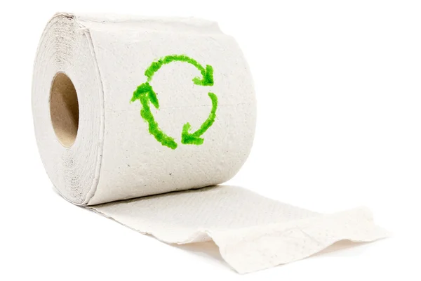 Papier toaletowy z symbolem recyklingu. — Zdjęcie stockowe